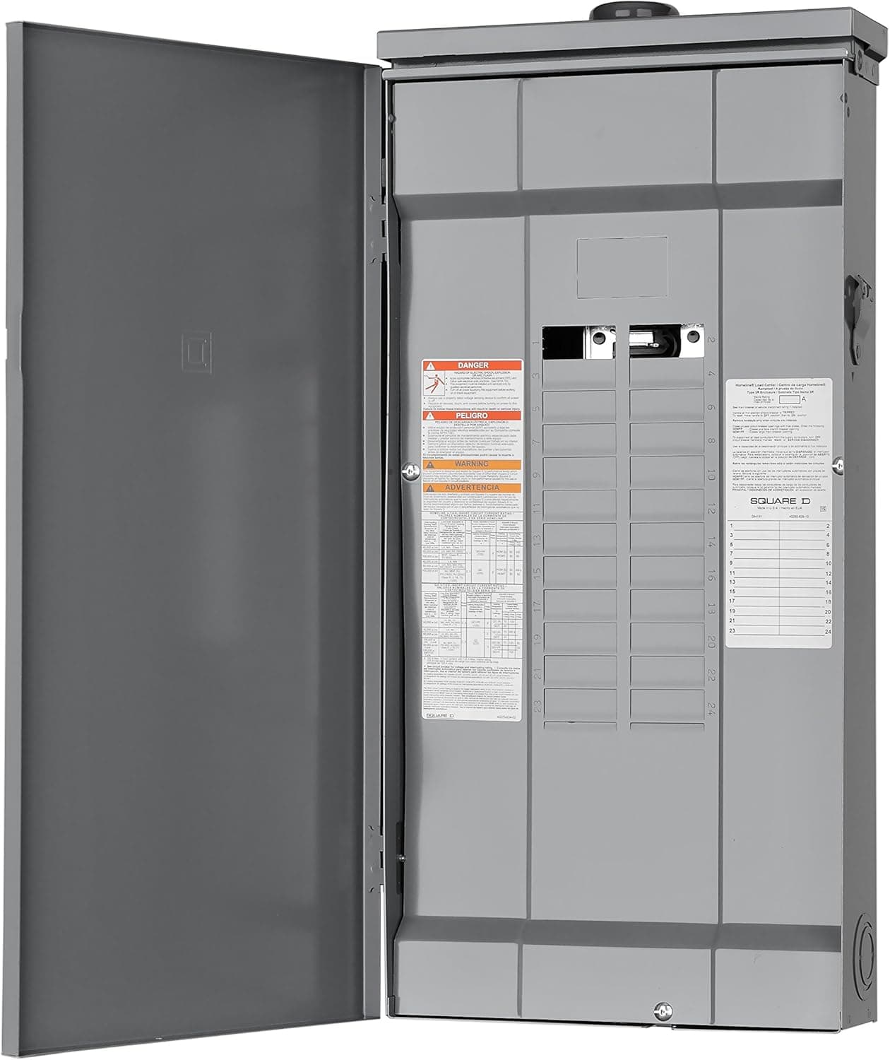 Square D - HOM2448L125PRB Homeline 125-Amp 24-Space 48-Circuit Outdoor Main Lugs Load Center with Cover, Plug-on Neutral Ready