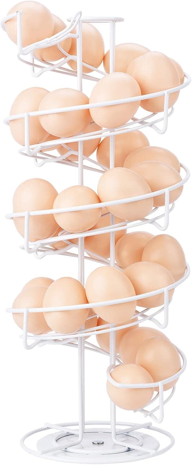 Toplife Spiral Design Metal Egg Skelter Dispenser Rack, Storage Display Rack, White