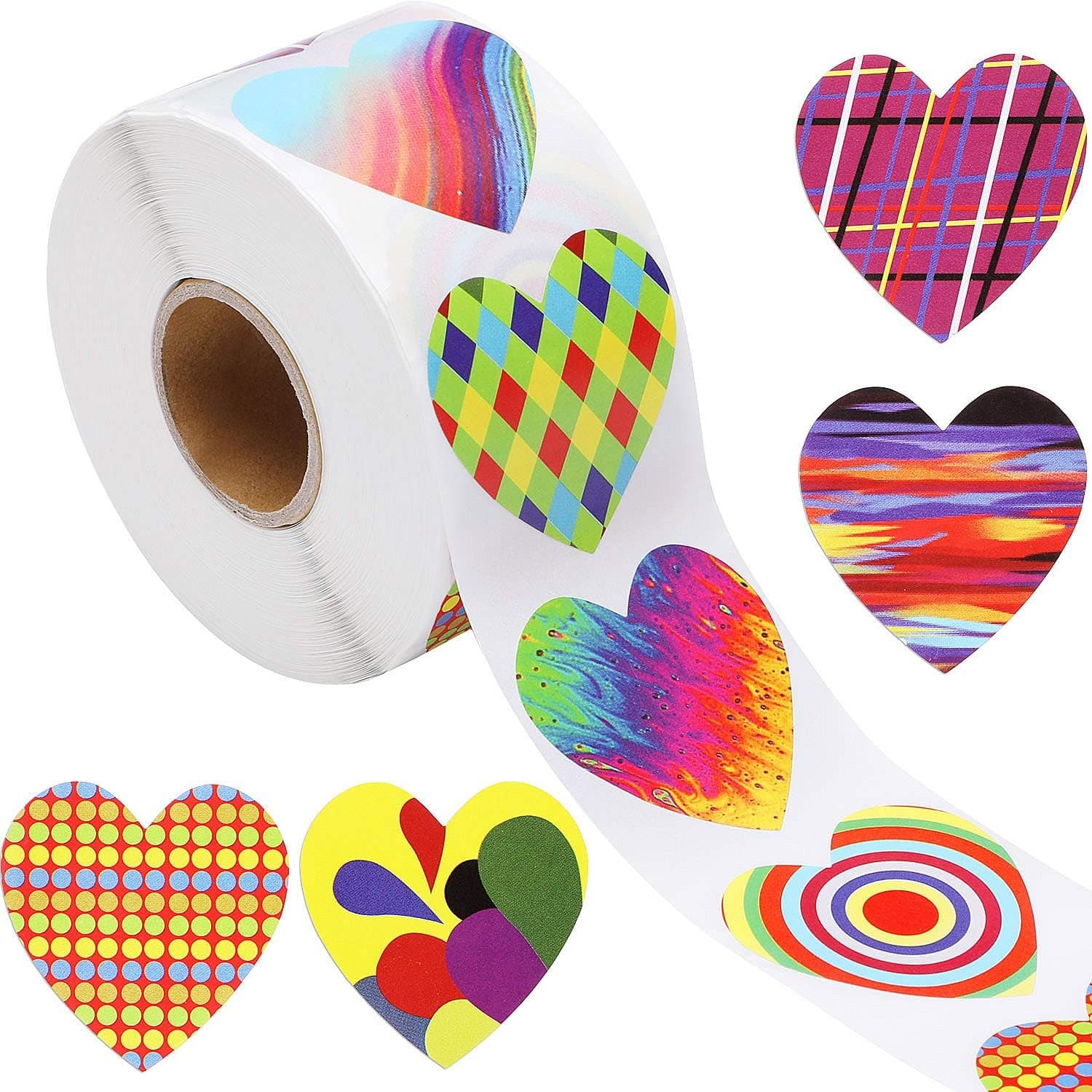 Outus 800 Pieces (1 Roll) Heart Stickers Valentine Adhesive Stickers Colorful Decorative Stickers for Valentine’s Day Wedding Birthday Party Favors, 1.5 Inches (Rainbow-Color Style)