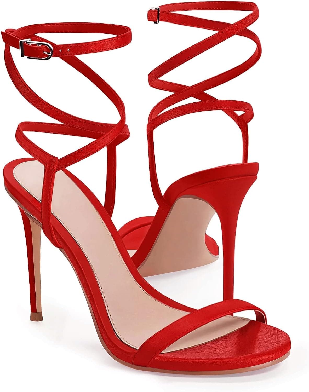 Coutgo Womens Strappy Lace up Heels Sandals Sexy High Heeled Ankle Strap Summer Dress Shoes