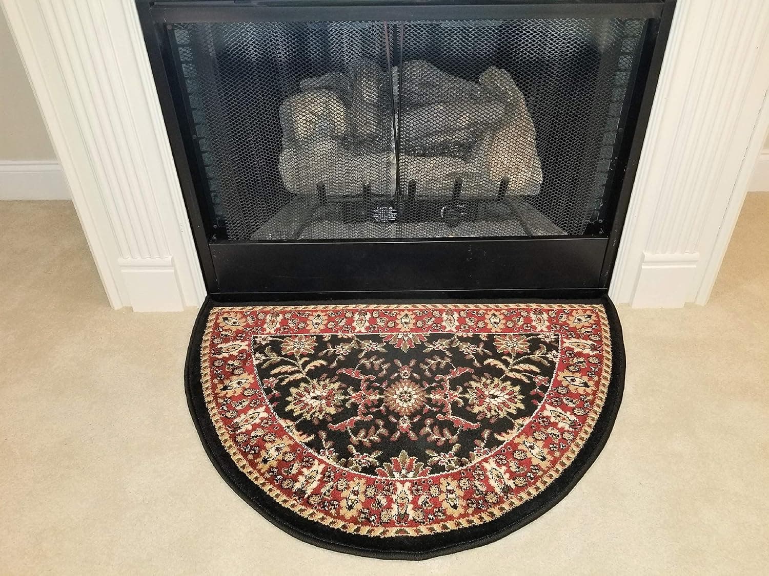 Great American Distributors Hearth Slice Fireplace Rug - Log Cabin Decor, Kitchen Carpet, Accent Rug, for Wood Floors, Fire Resistant Mat, Traditional Design, Black, Red, 2'2" x 3'3"