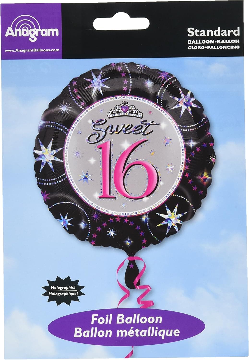 Anagram International Sweet 16 Sparkle Prismatic Balloon, 18", Multicolor