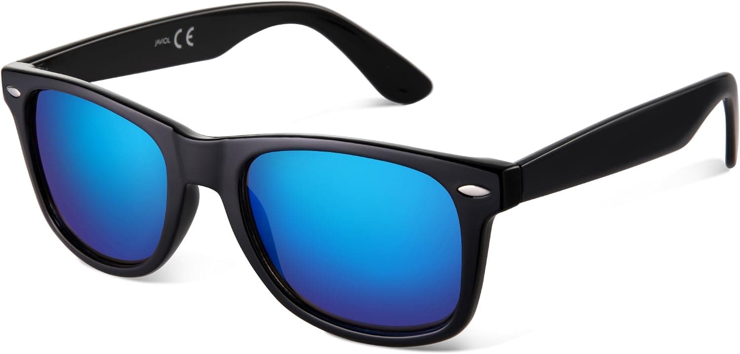 JAVIOL Wayfarer Sunglasses for Women Men Classic Mirrored Sunglasses with uv400(black-blue mirrored')