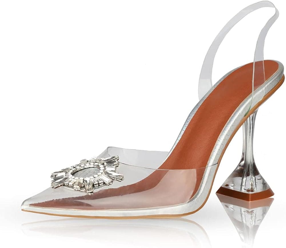 VIMISAOI Women's Clear Pointed Toe High Heeled Sandals, Slip On Transparent PVC Slingback Pump Shoes