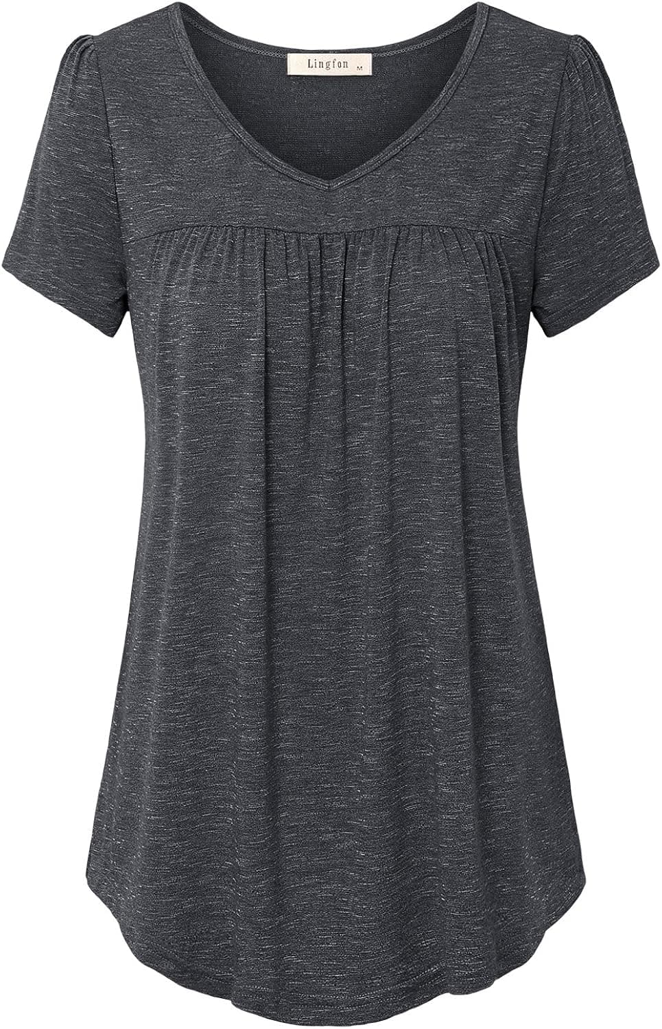 Lingfon Women's Short Sleeve V Neck Pleated Front Tunic Shirt