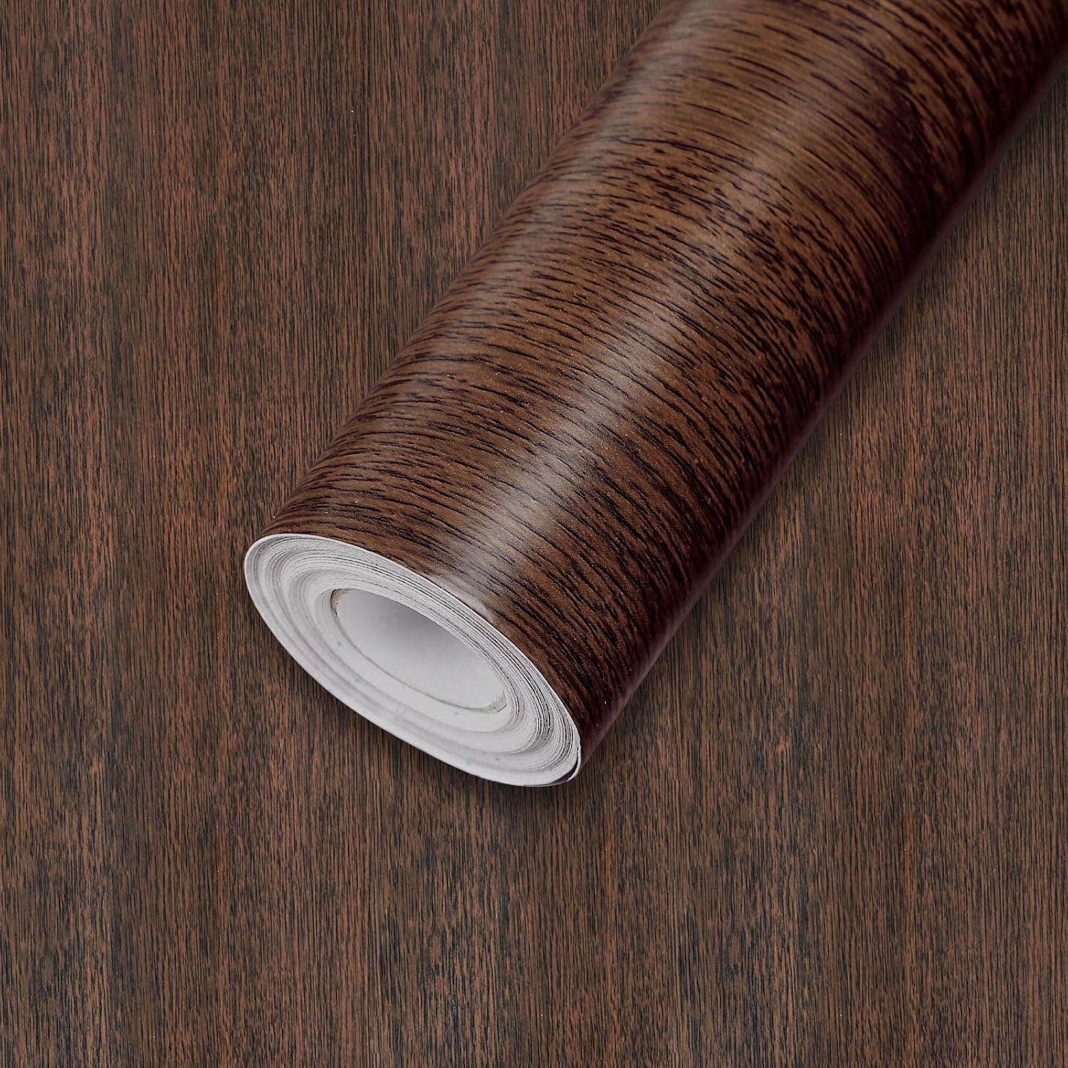 17.7”x 335” Walnut Brown Wood Grain Contact Paper, PVC Self Adhesive Wood Wallpaper, Easy to Clean Wood Wall Paper