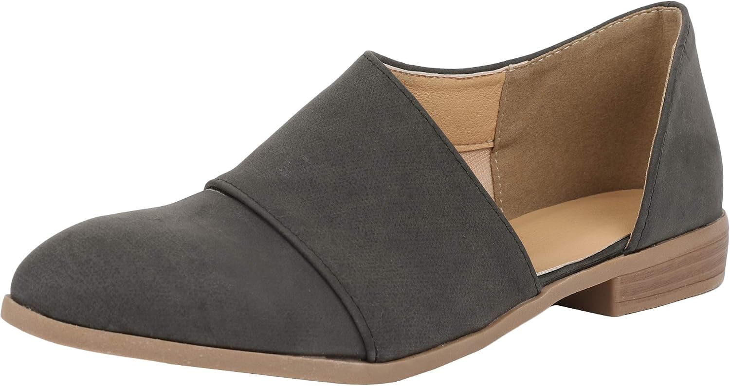 FISACE Womens Casual Slip-On Loafer Pointed Toe Cut Out Slip on Office Casual Dressy Ankle Boot