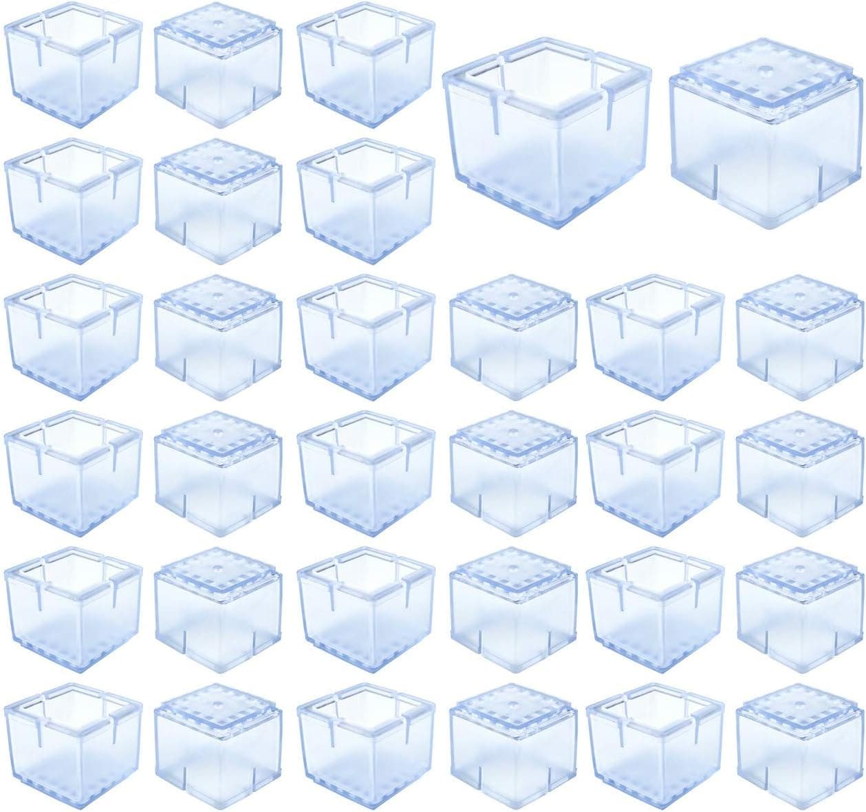 WarmHut 32Pcs Square Chair Leg Floor Protectors, High Transparency Anti-Slip Chair Leg Caps for Hardwood Floors, Chair Leg Covers for Protecting Wood Floors from Scratches and Mute Furniture Moving