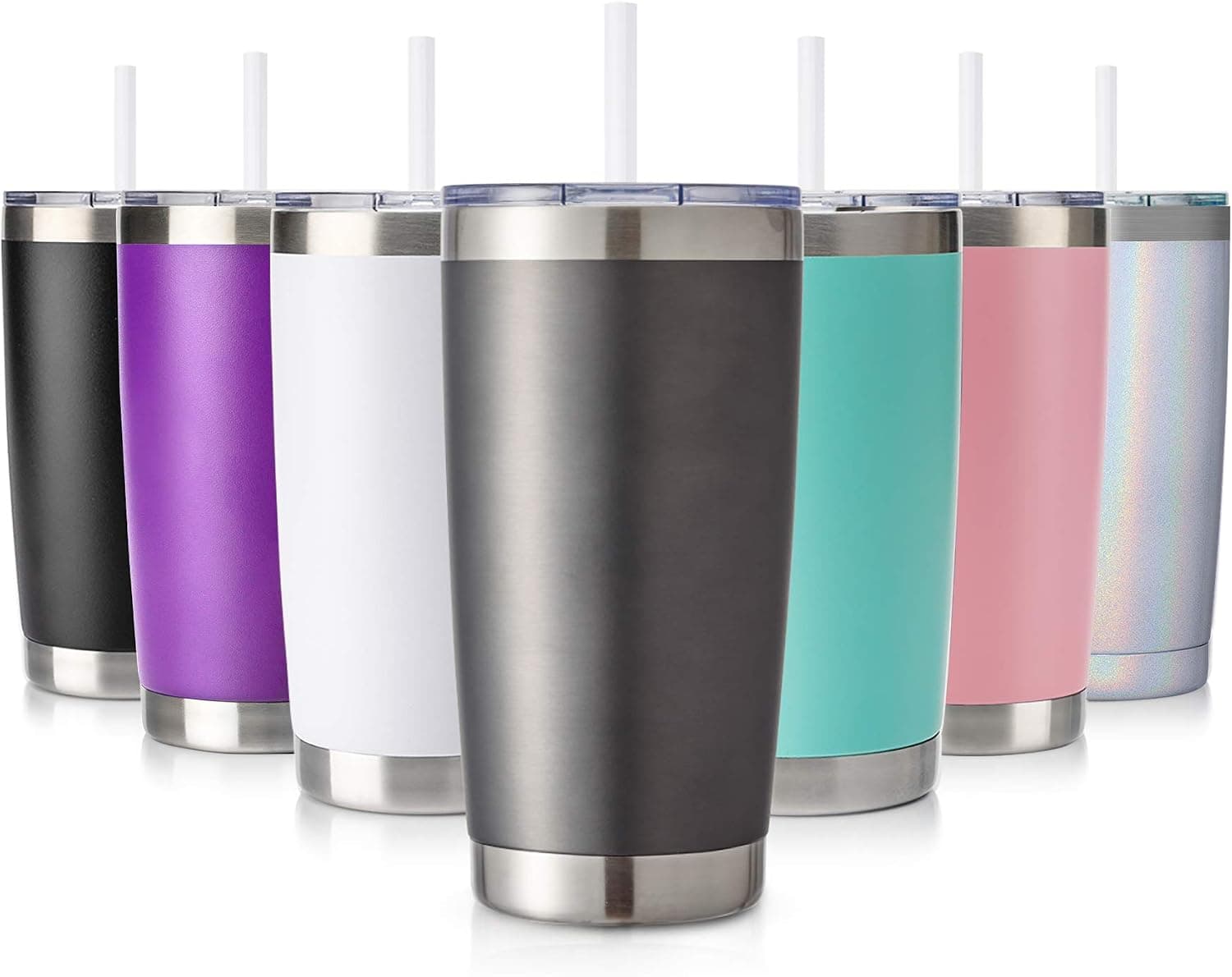 CIVAGO 20oz Tumbler with Lid and Straw, Stainless Steel Vacuum Insulated Coffee Tumbler Cup, Double Wall Powder Coated Leak-proof Travel Coffee Mug (Gray, 1 Pack)