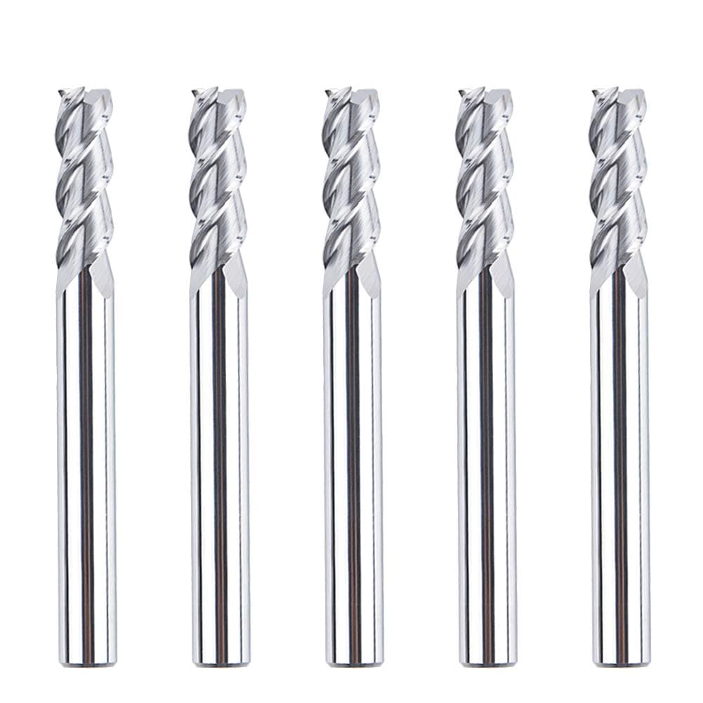 SpeTool 1/4 End Mill for Aluminum 3 Flutes CNC Spiral Router Bit for Aluminum Cut Non-Ferrous Metal Upcut 2.5 inches Long 5 Pieces