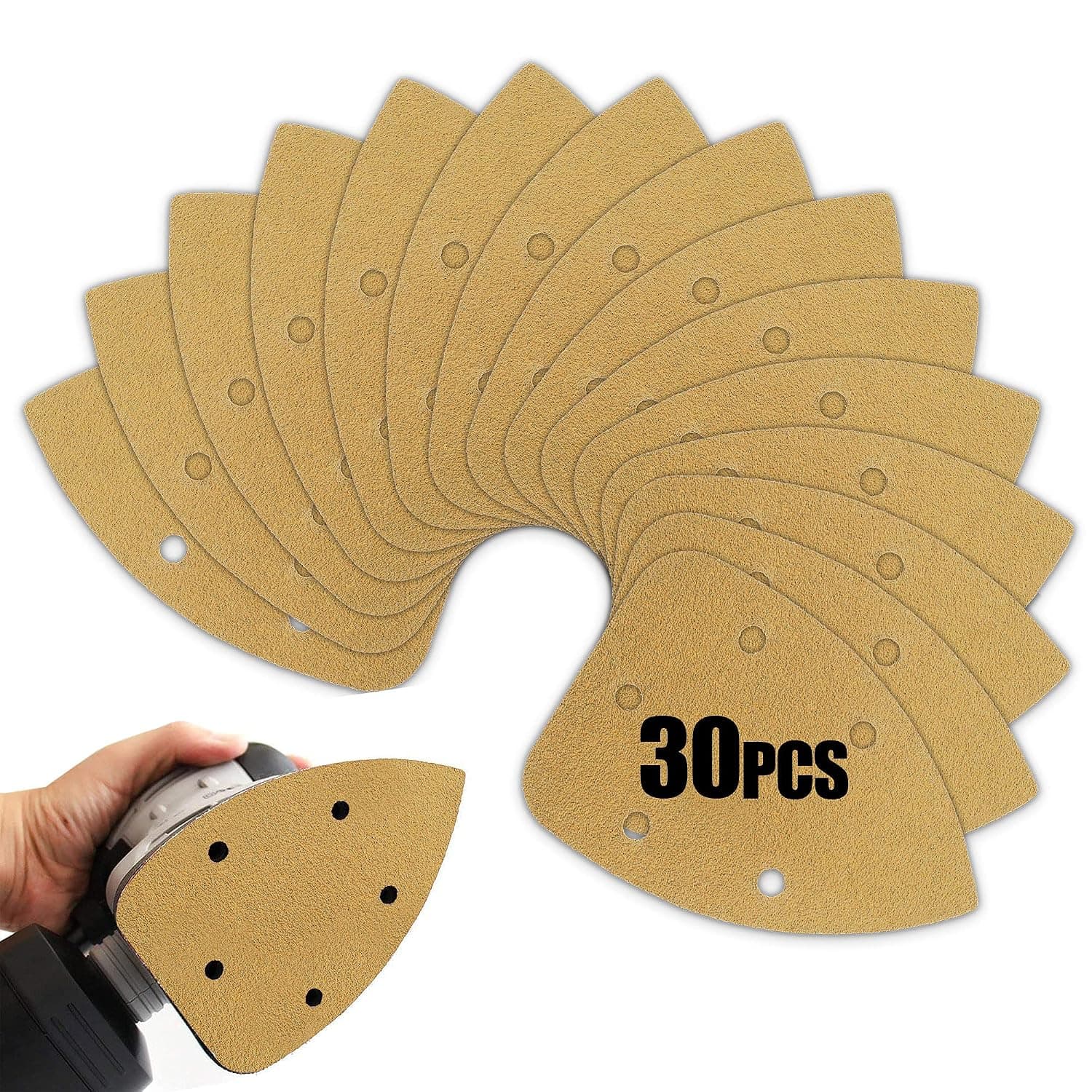 BOSHCRAFT 30 Pcs Mouse Sander Sandpaper, 60 Grit Detail Sander Sandpaper Hook and Loop Sandpaper Mouse Sander Pad for Detail Sander 5 Inch 5 Holes