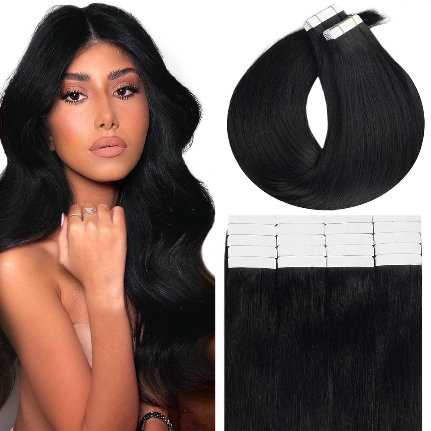 Lacer 18 Inch Tape in Hair Extensions Remy Human Hair Dark Black Double Side Skin Weft Hair Extensions for Black Women 20pcs 50g