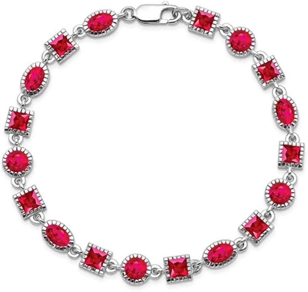 Ruby Bracelet 9.60 Carat (ctw) in Rhodium Plated Sterling Silver