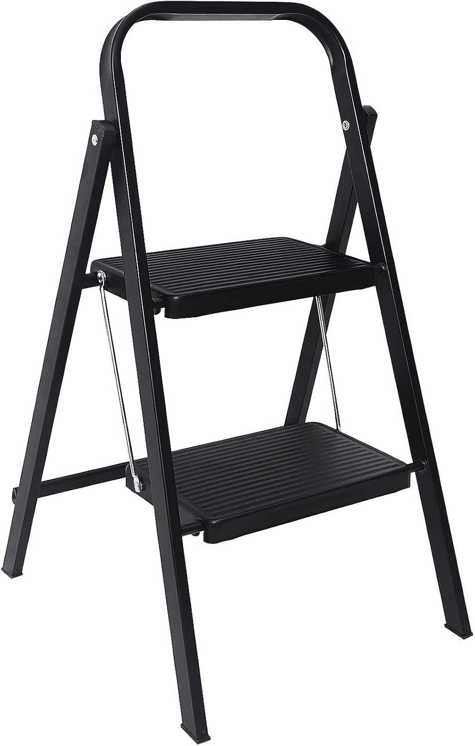 Delxo Step Ladder Folding Step Stool 2 Step Heavy Duty Steel Sturdy Wide Pedal Lightweight Anti-Slip Portable & Collapsible Long Handrails Perfect for Kitchen & Household 500 lbs. Black