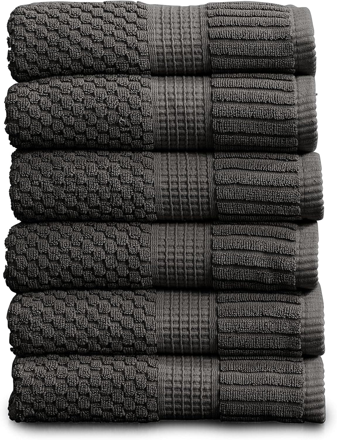 NY Loft 100% Cotton Hand Towel 6 Pack | Super Soft & Absorbent Quick-Dry Hand Towels 16" x 28" |Textured and Durable Cotton | Trinity Collection (6 Pack Hand Towel, Dark Grey)