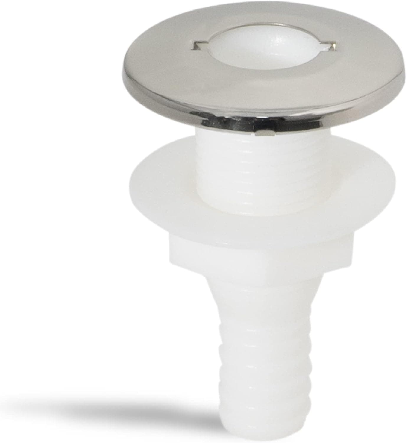 Five Oceans FO2557 White Straight Thru-Hull Fitting Connection for Hose, 1-1/2 inches, Injection Molded Polypropylene, AISI316 Stainless Steel Head, Barbed