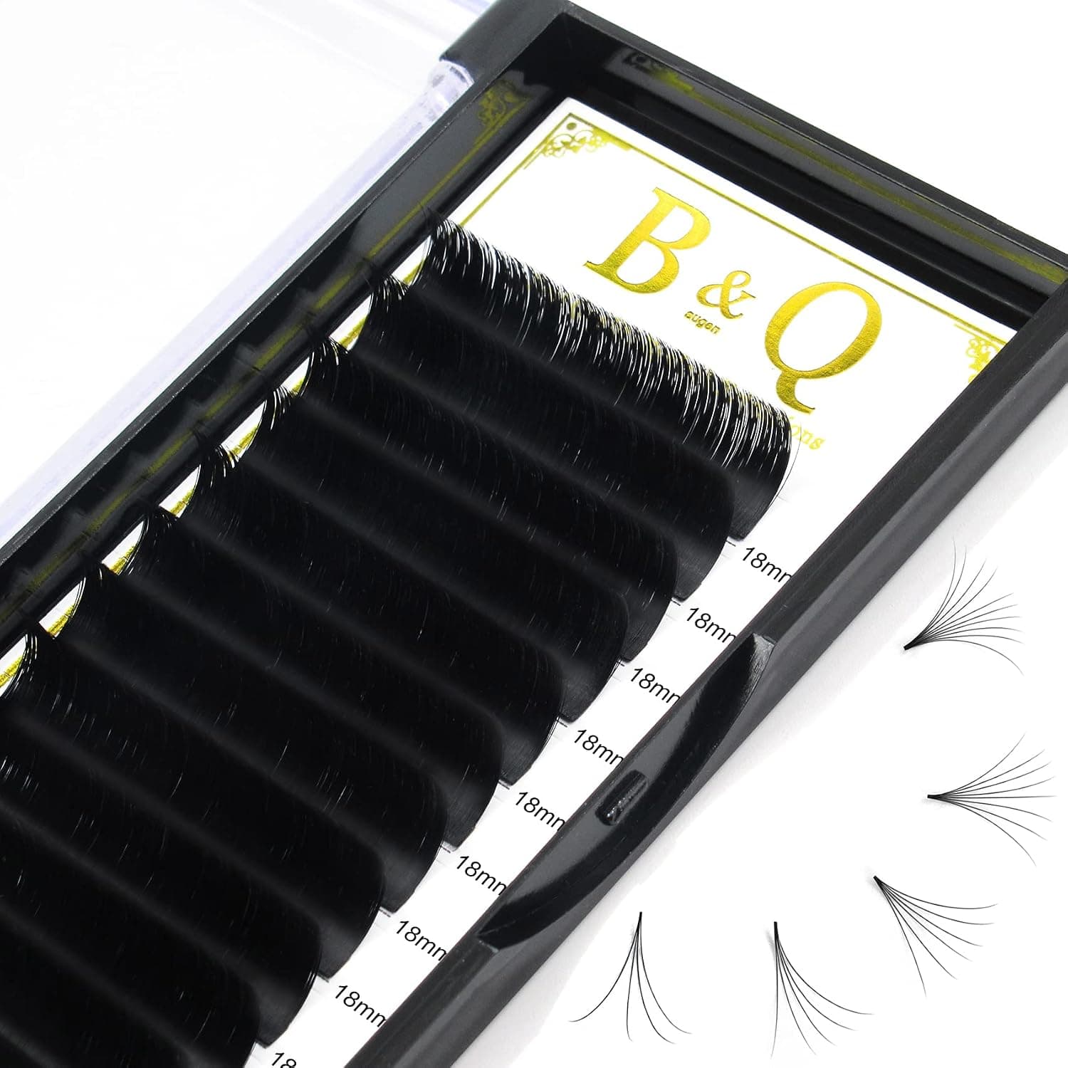 B&Qaugen Easy Fan Lashes D-0.03-18 B&Qaugen Easy Fan Volume Lashes 0.03 Lash Extensions D Curl Mega Lash Extension 9 to 25 mm Matte Black B&Q Easy Volume Fan Lashes (D-0.03,18 mm)