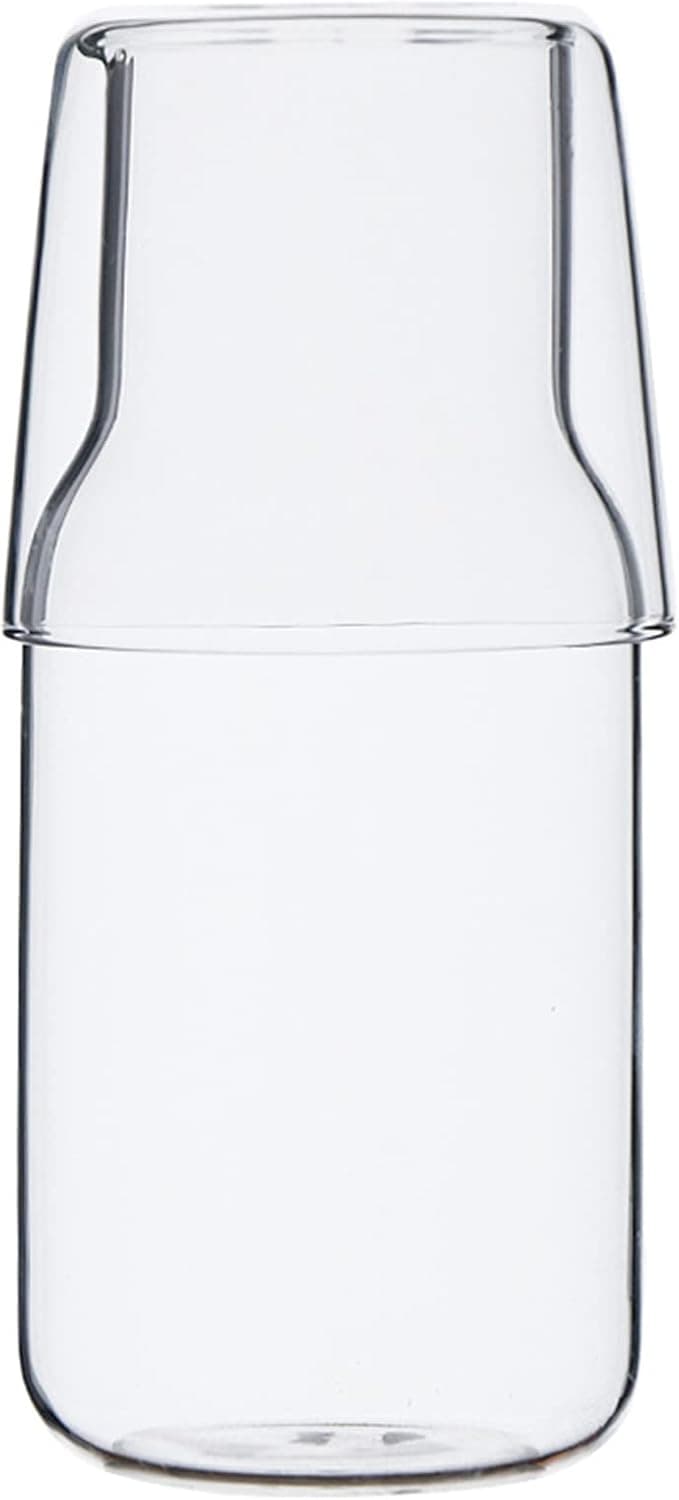 Clear Bedside Water Carafe Set with Tumbler Glass,URMAGIC 15/18 Oz Glass Water Pitcher with Pour Spout,Nightstand Water Glass Set,Clear Glass Cup,Glass Mouthwash Bottle,Juice Pitcher,Drinking Glass