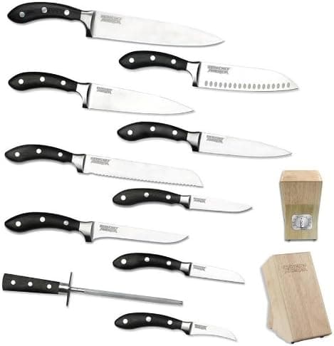 Iron Chef America 11-Piece Cutlery Set including Wood Block with Built-in Timer