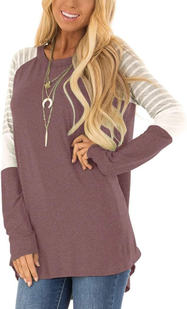 Vivitulip Women's Color Block Long Sleeve Tunics Casual Loose Striped Tops Crew Neck Fall Shirts