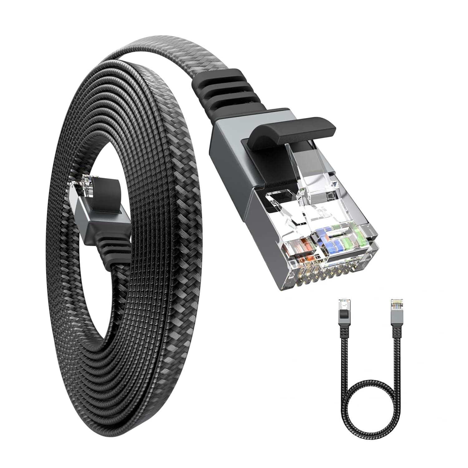DbillionDa CAT 6A Ethernet Cable, 50FT High Speed Flat Nylon Braided LAN Cable, with Snagless RJ45 Connector for PS3, PS4, Xbox, Switch, Router, Modem, Gaming, TV, Video 【50FT+1.5FT】