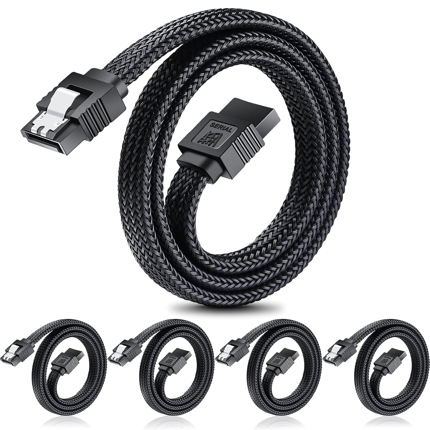 ELECTOP SATA III Cable, 6Gbps Straight HDD SDD Data Cable, SATA 3.0 Nylon Braided Cable with Locking Latch for SATA HDD, SSD, CD Driver, CD Writer(20 Inch, Black,5 Pack)