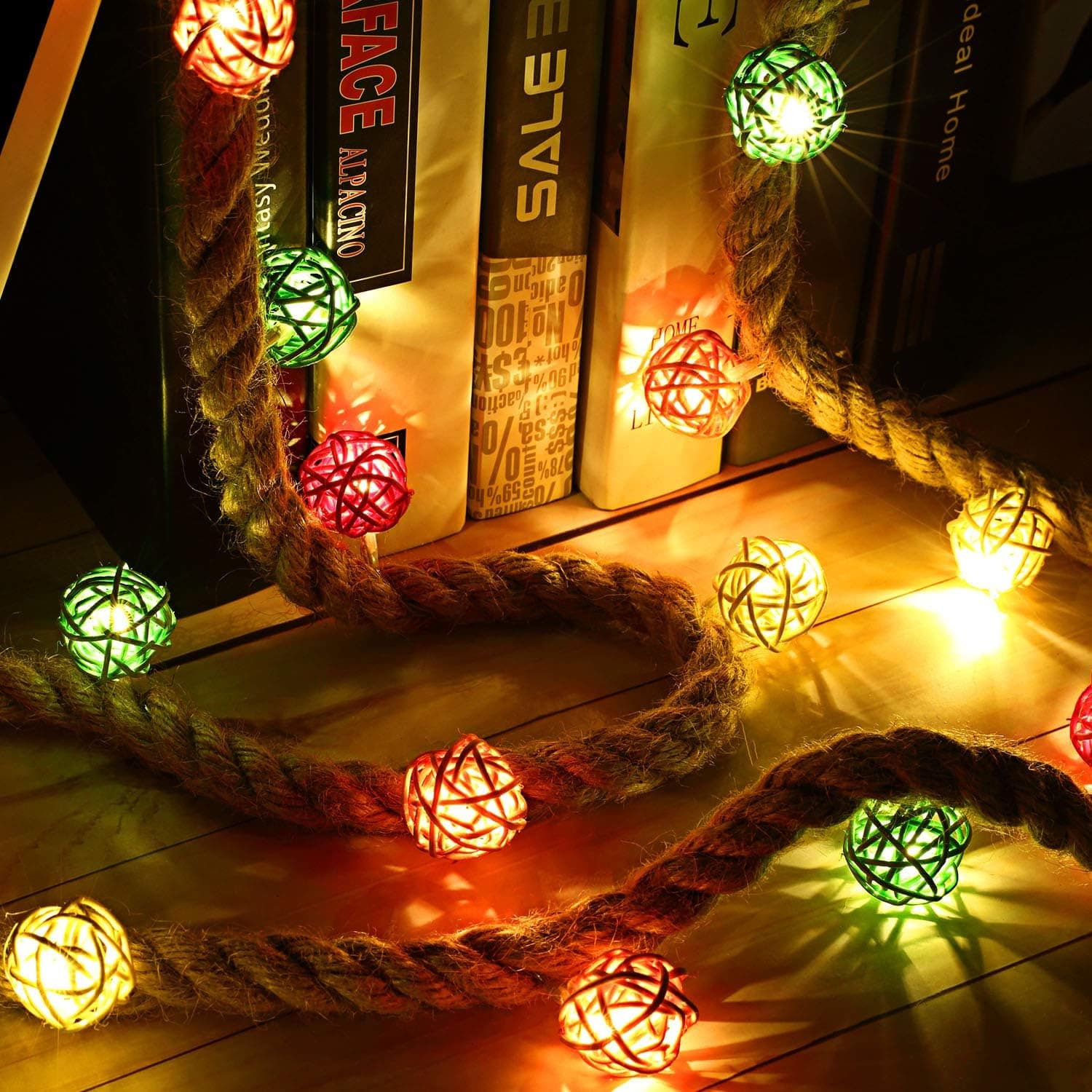 Miusco Led Fairy String Light, 3m/10ft 30 LEDs, IP20 Water Resistant, Battery Operated Rattan Ball Night Light for Bedroom Bathroom Farmhouse Rustic Wall Decor and Table Centerpiece.
