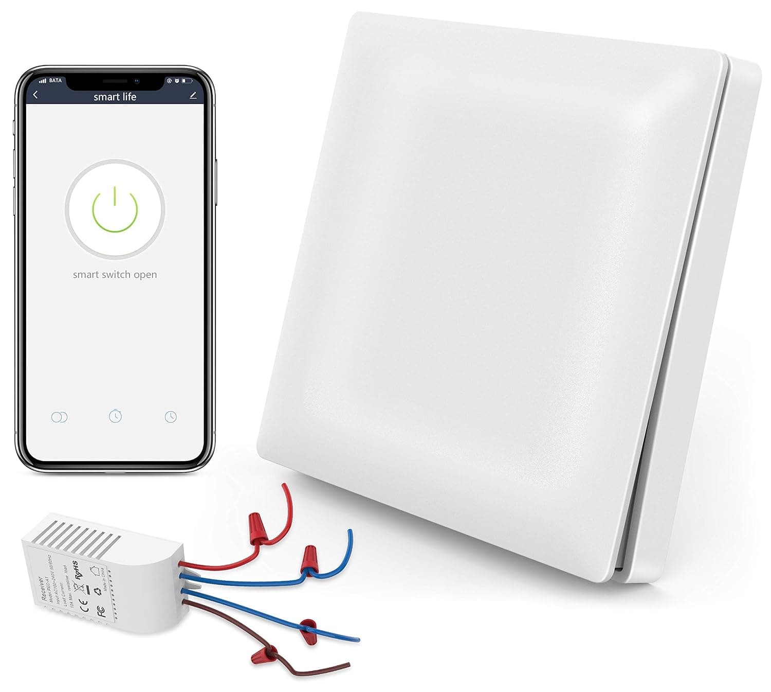 Wireless Switch Kit Amysen : WiFi Remote Control Light Switch and Receiver No Battery No Wiring, Compatible with Alexa and Google Assistant & IFTTT, ETL Certified, Only Supports 2.4GHz Network