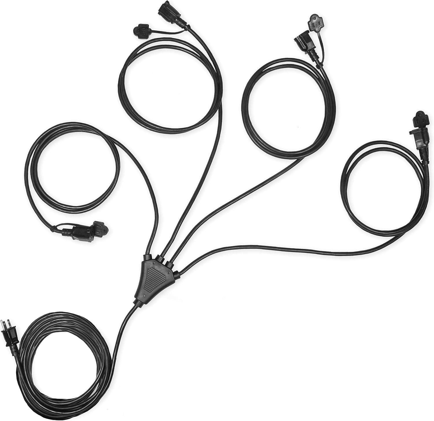1 to 4 Extension Cord Splitter - 40 Foot Black Power Cord Splitter - 16/3 SJTW Outdoor Outlet & Plug Splitter Cable