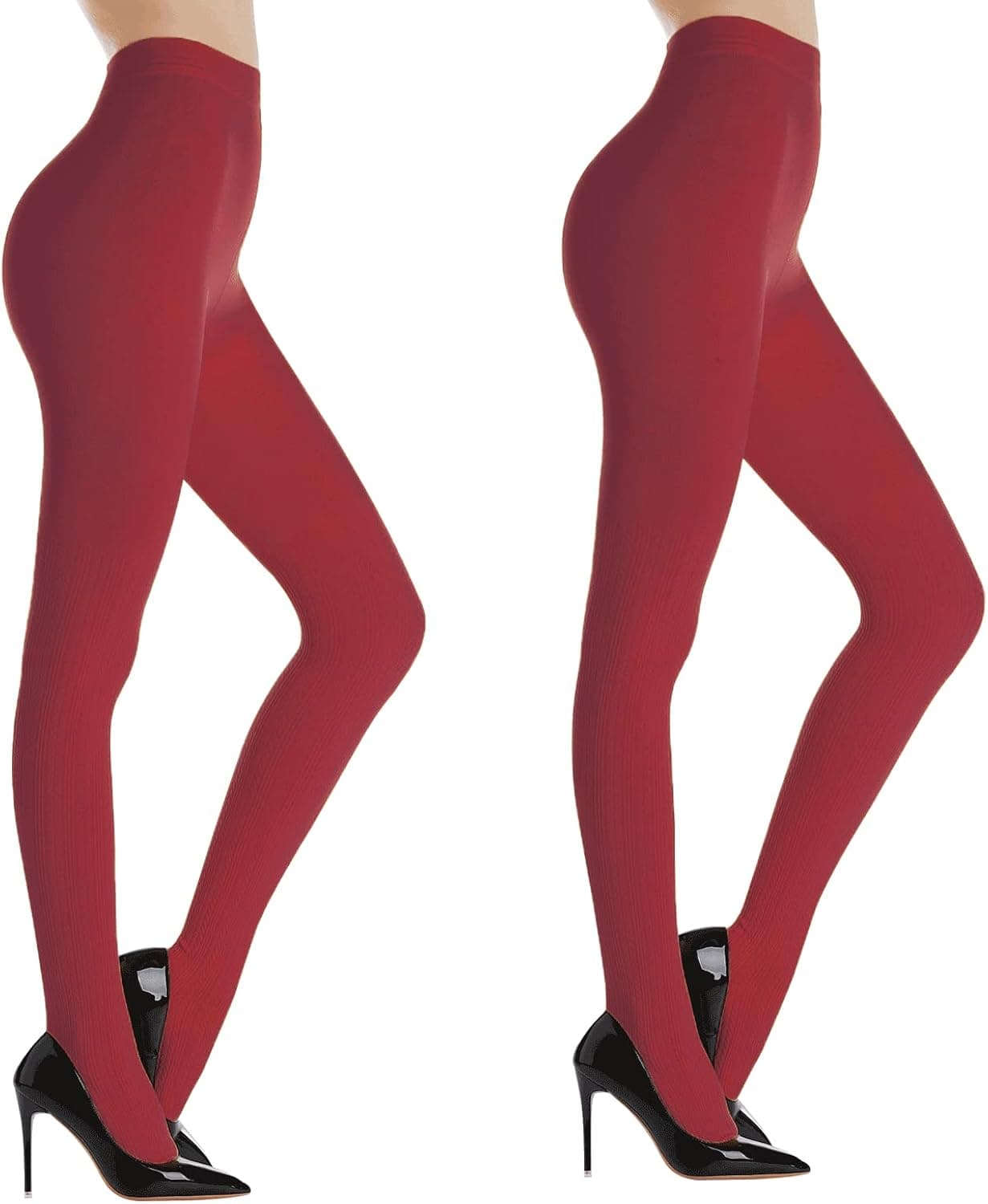 HA WA 2 Pairs Women's Cable Stripe Opaque Tights, Warm Fleece Lined Tights with Control Top