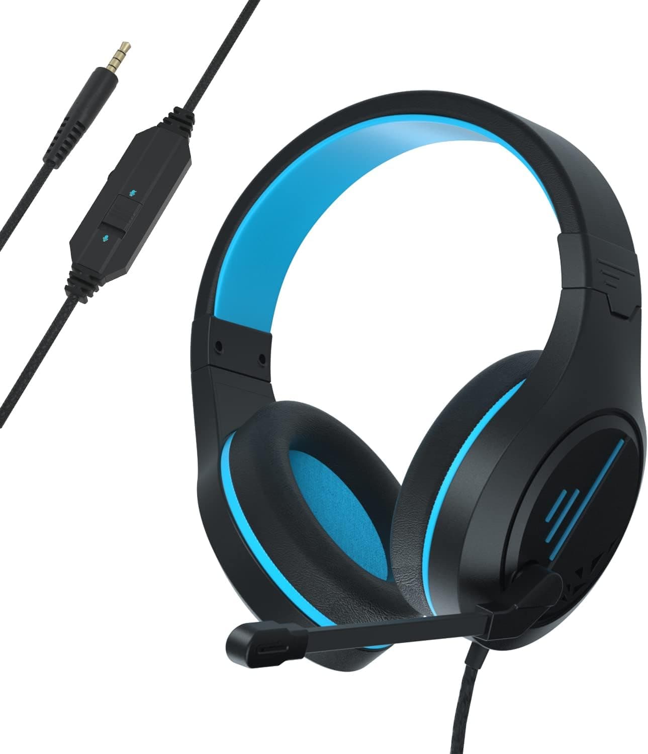 Anivia MH601 Gaming Headset for PC PS5 PS4 Nintendo Xbox One Mac Laptop, Wired Stereo Over-Ear Headphones with Noise Cancelling Mic, Soft Memory Earmuffs for Adults & Kids, Blue
