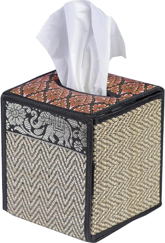 WOOD MASTER HUT Decorative Tissue Box Cover - Standard Cube - Square - Tissue Box Holder Case Dispenser for Dining Room, Bedroom or Night Stand - Elegant Rattan Tissue Box Cover - MASTERHUT - Black