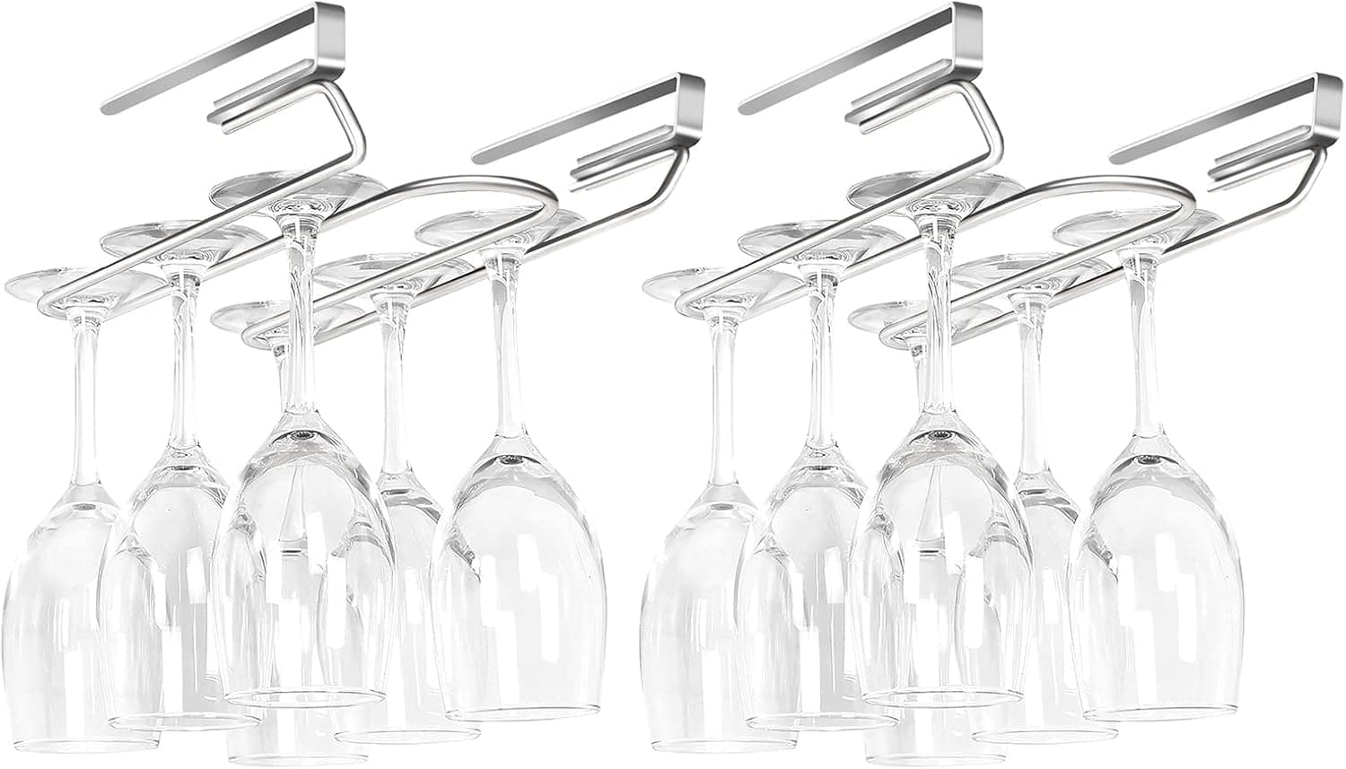 Tiilan Under Cabinet Stemware Rack, Hanging Wine Glass Holder for Kitchen, Bar, Pub - Stainless Steel, 2 Pack