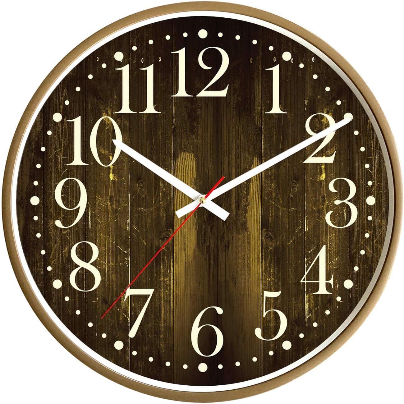 Wall Lock 15.5 Inch Extra Large/Wooden Style Dial/Decorative Round Clock/Modern Design/Arabic Numerals/Solid Round Light Brown Frame/Battery Operated/Flat Glass Cover/Silent Non Ticking/Home/Office
