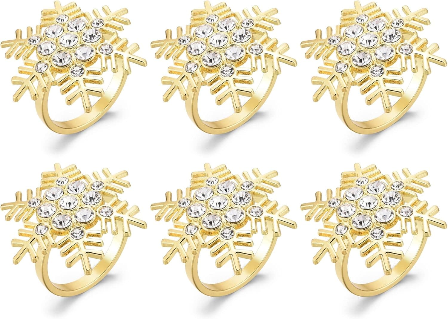 Yoption Set of 6 Snowflake Napkin Rings, Golden Napkin Holders for Christmas Valentine's Day Thanksgiving Wedding Parties Dining Table Decoration