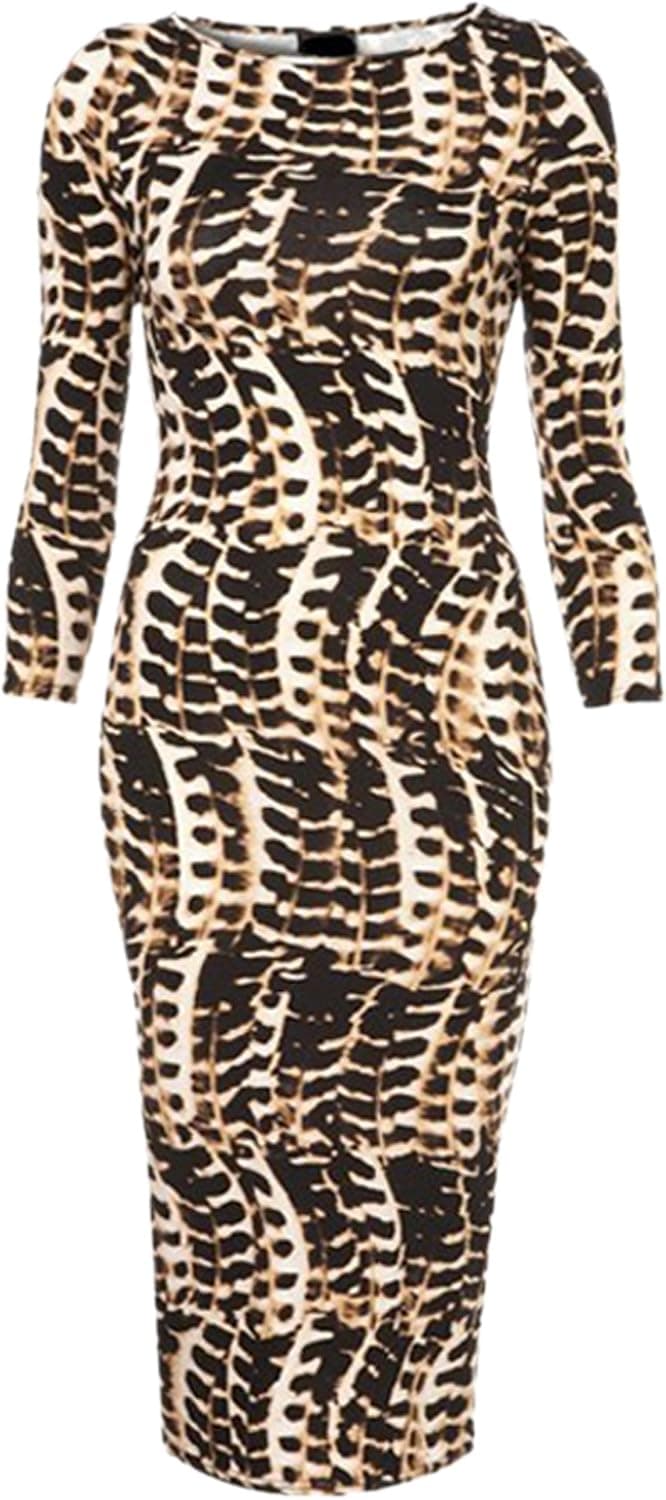 Bangniweigou Women's Tribal Celeb Leopard Print Pencil Bodycon Midi Dress