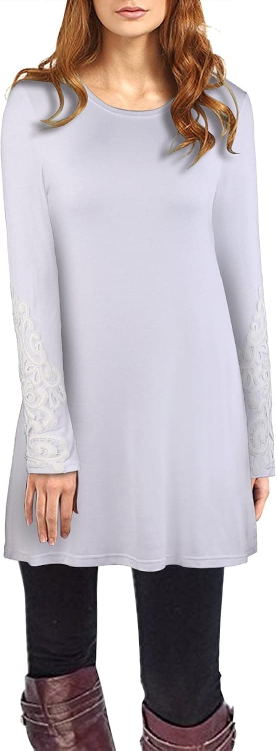 OUGES Women's Long Sleeve Lace Casual Loose Tunic Tops