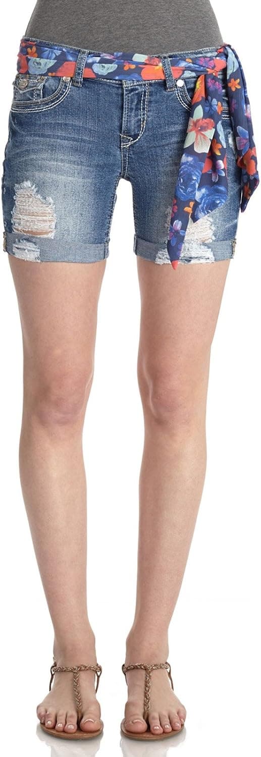 WallFlower Juniors Belted Legendary Classic Fit Denim Shorts