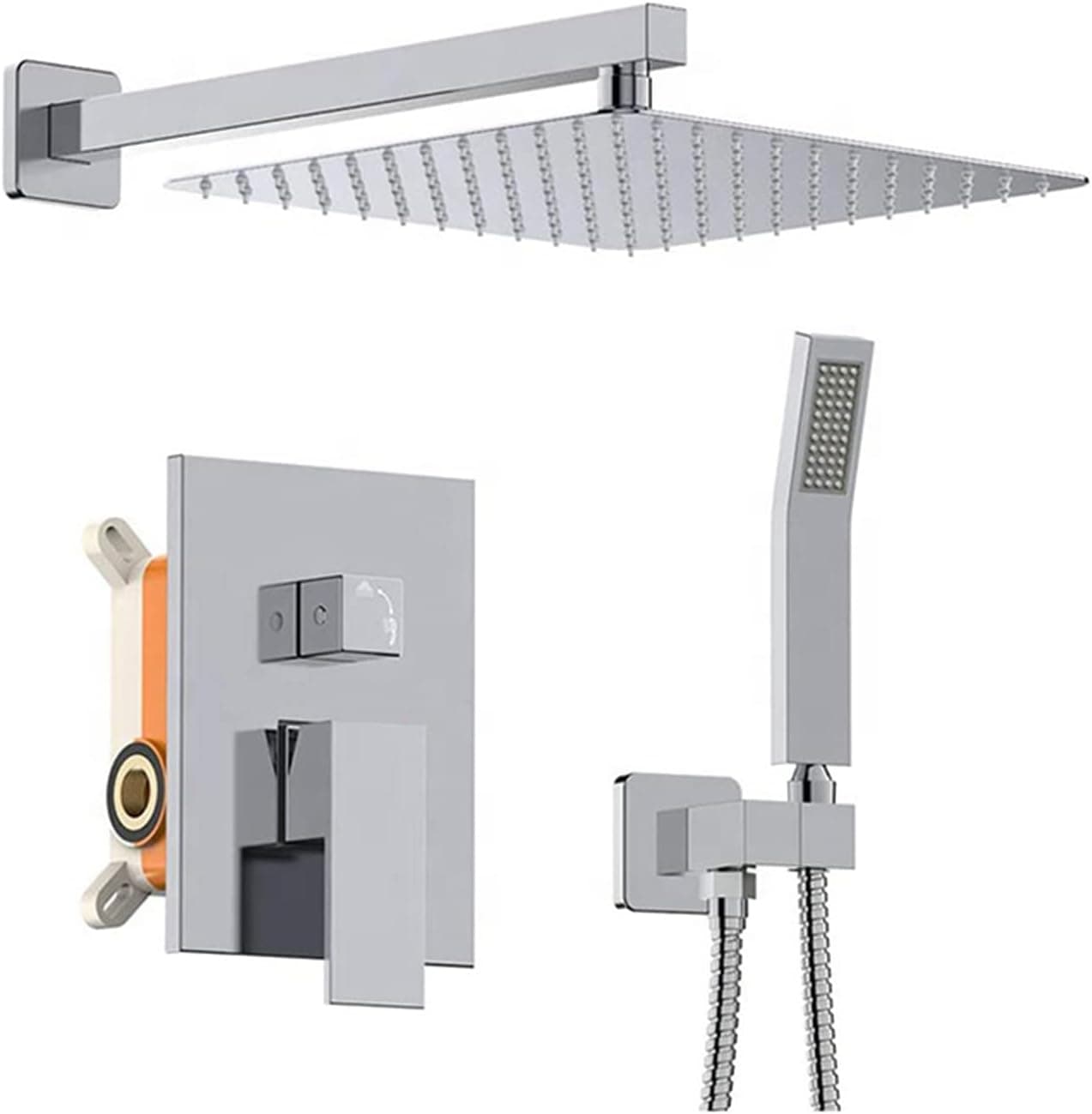 DOSSAC Shower Faucets Sets Rainfall Shower System with High Pressure 10" Rainfall Shower Head and Square Handheld, Wall Mounted Bathroom Luxury Rain Mixer Shower Complete Combo Set - Polished Chrome