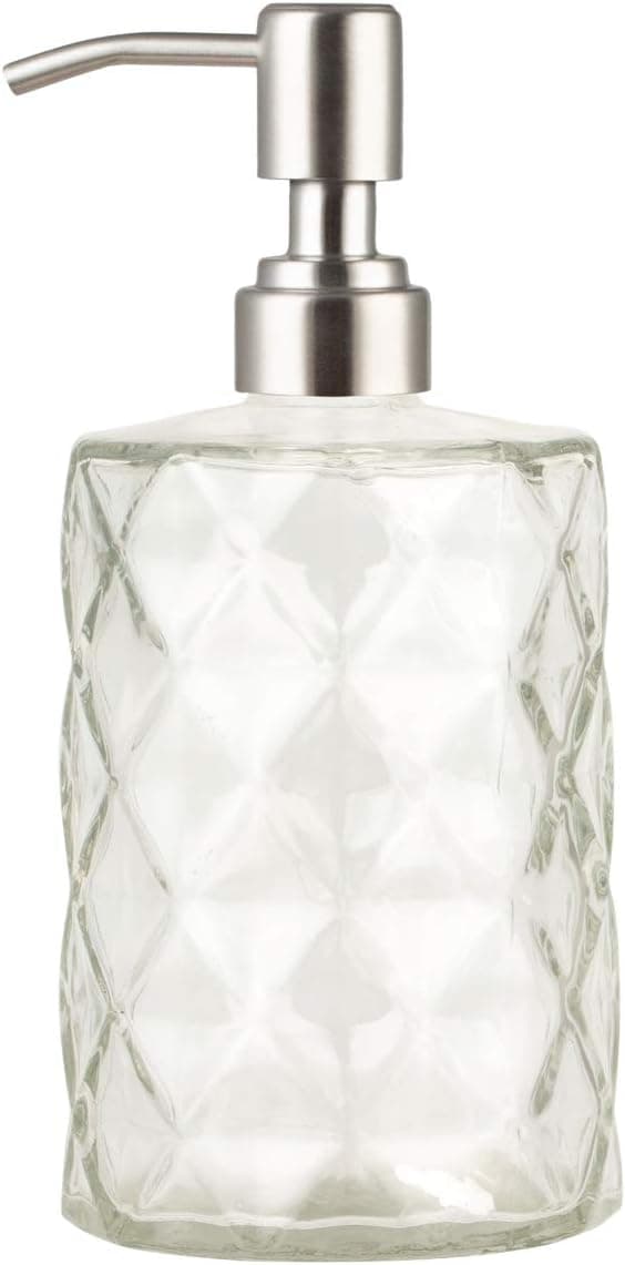 Plomkeest Glass Soap Dispenser 12oz Clear Glass Jar Soap Dispenser with Rust Proof Stainless Steel Pump Liquid Soap Dispenser for Bathroom,KitchenDecor Great for Lotions, Liquid Soaps (Clear)