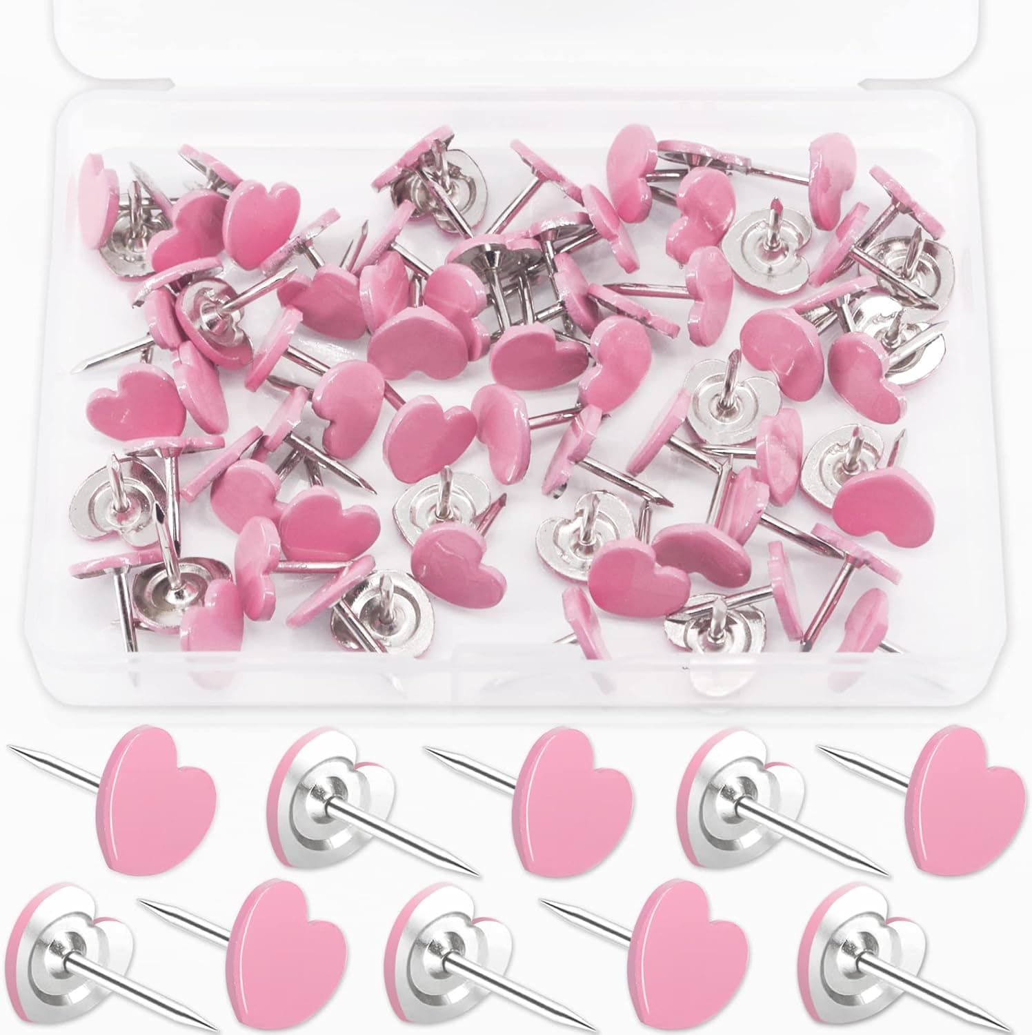 100 PCS Heart Shape Push Pins for Cork Board Cute Thumb Tacks Decorative Steel Push pins for Bulletin Board Home School Office Kitchen (Pink)