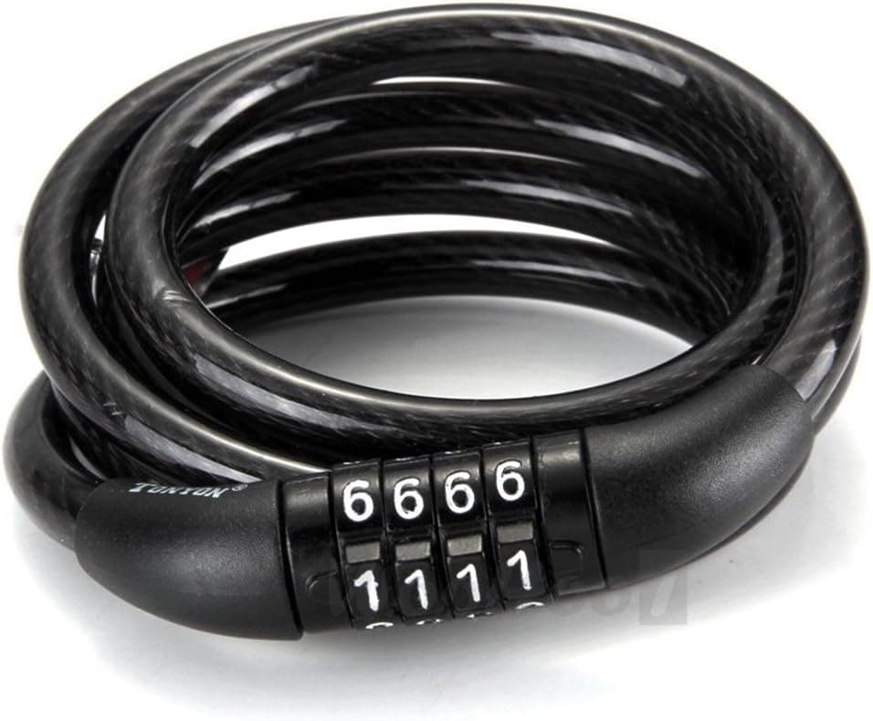 Ray-JrMALL Bike Lock Cable, 4 Digit Portable Self Coiling Cable Bike Lock Resettable Combination Bike Lock Anti-Thief Safety Lock