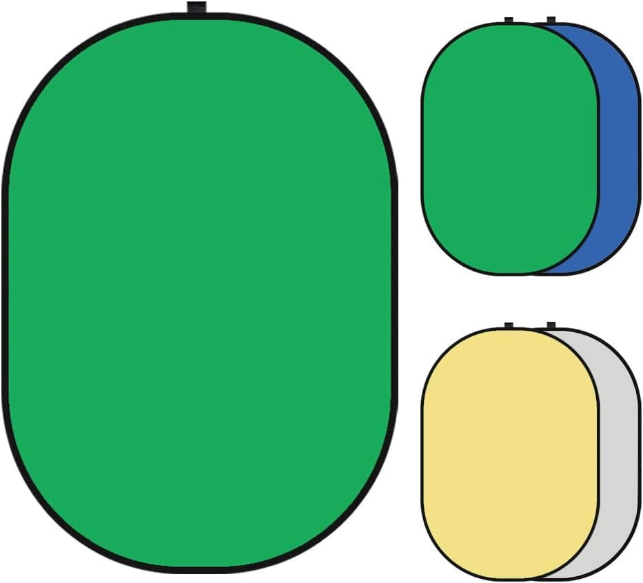 GSKAIWEN 4.92X3.28ft（150x100cm） 4 in 1 Green Screen Photography Backdrop Light Reflector Chromakey Chromakey Collapsible Reversible Background Cotton Muslin Portable Photo （Green Blue Sliver Gold）