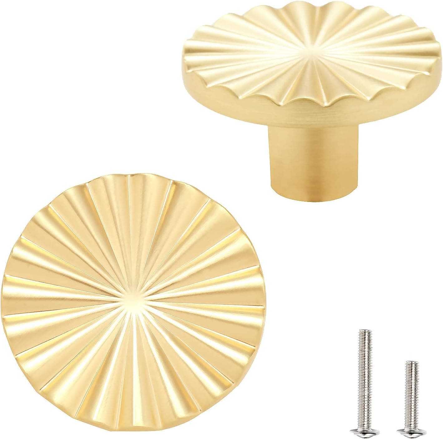 AOBITE 2 Pack Gold Cabinet knobs Kitchen Cabinet Pulls with Vintage Cupboard Drawers Hardware Dresser Drawer Handles Kitchen Cabinet Handles (Single Hole, 2 Pack, Brushed Gold)