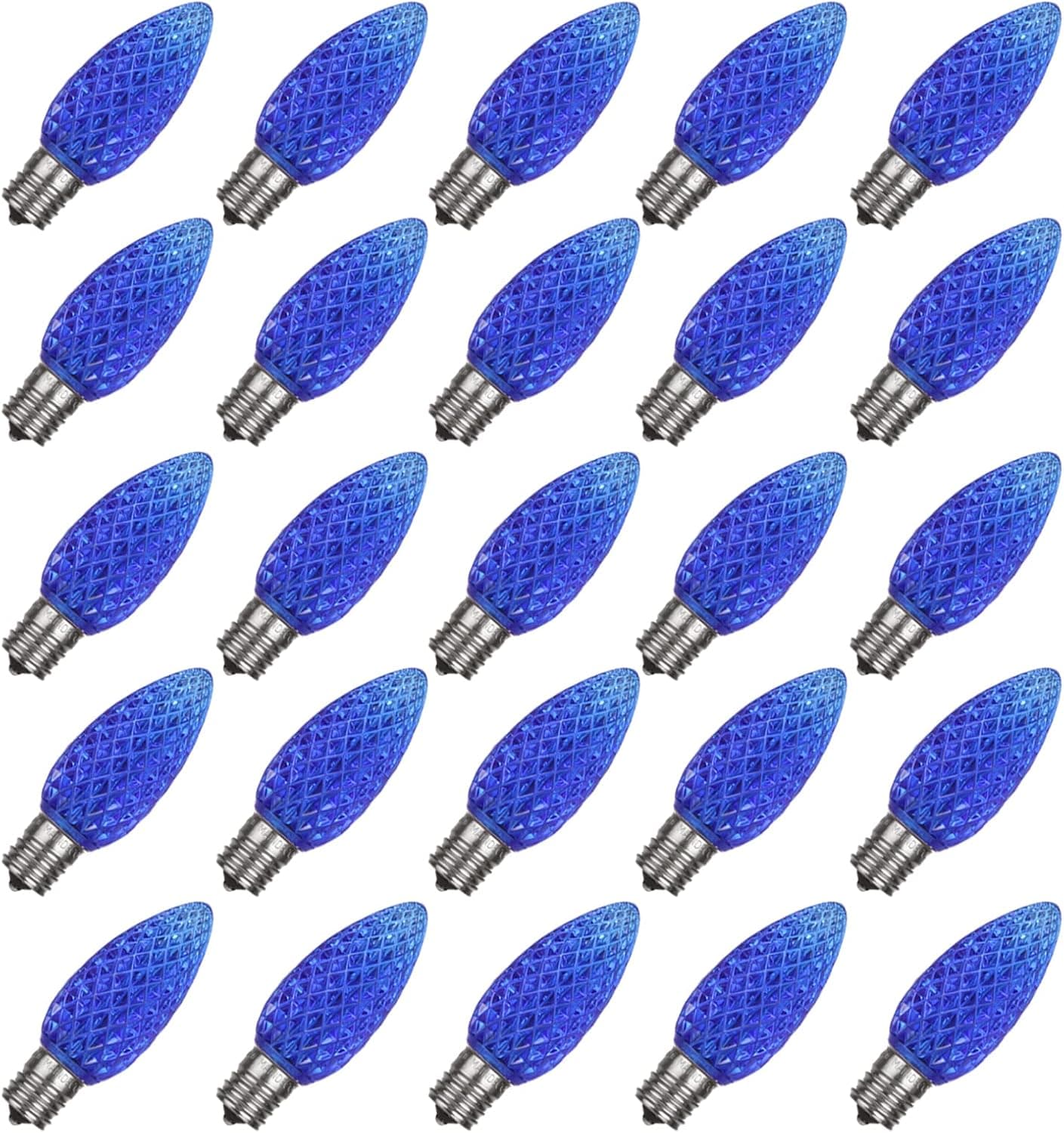 MAINDECO 25Pack C9 LED Christmas Replacement Bulbs, Faceted E17 Candelabra Screw Base Strawberry Bulbs Shatterproof C9 Light Bulbs for Indoor Outdoor Christmas Holiday Decoration, Blue