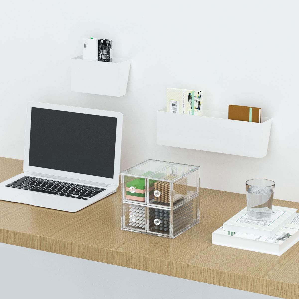 Clear Desk Organizer for Office Supplies, AITEE Acrylic Table Storage Cubes for Pen/Crayon/Sticker/Tool Knife, Perfect for Office/Home/Kitchen/Bathroom.