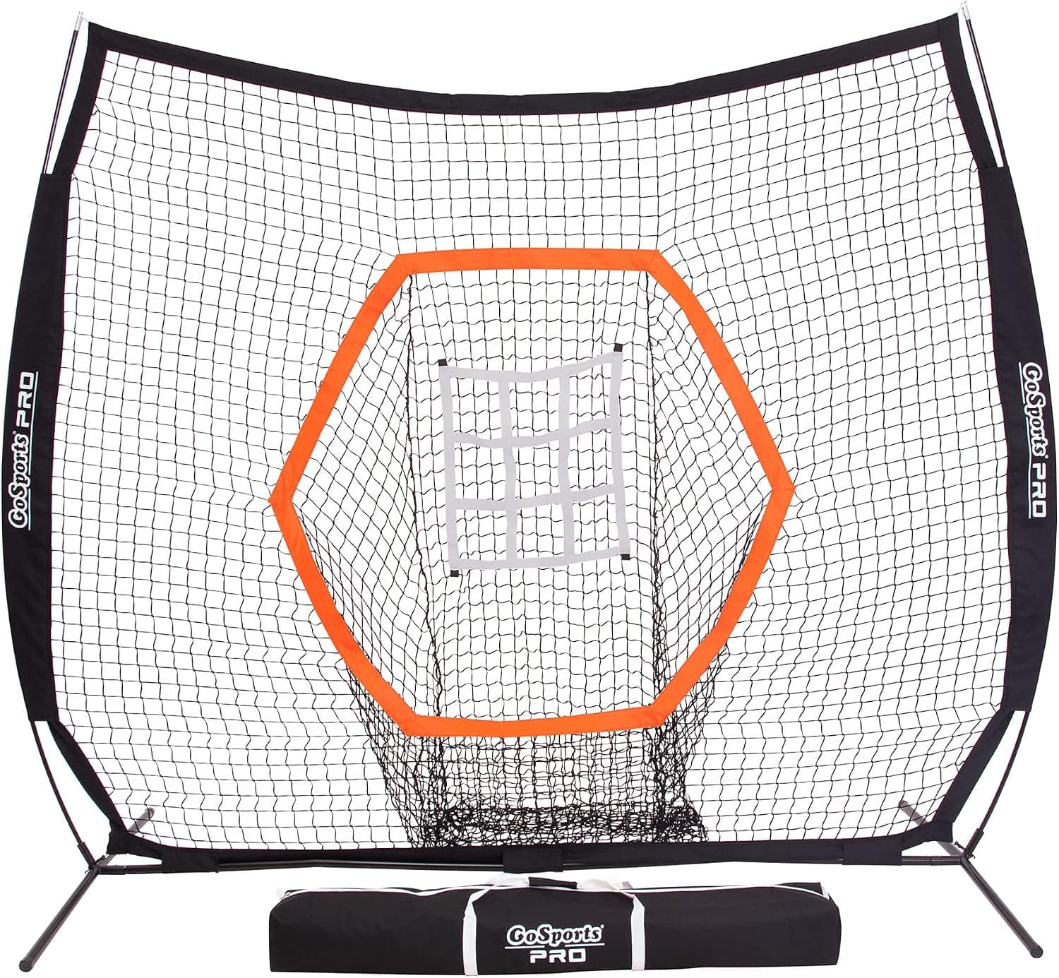 GoSports 7 ft x 7 ft PRO Baseball & Softball Practice Hitting & Pitching Net with Bow Type Frame, Carry Case and Strike Zone, Ultimate Training Net