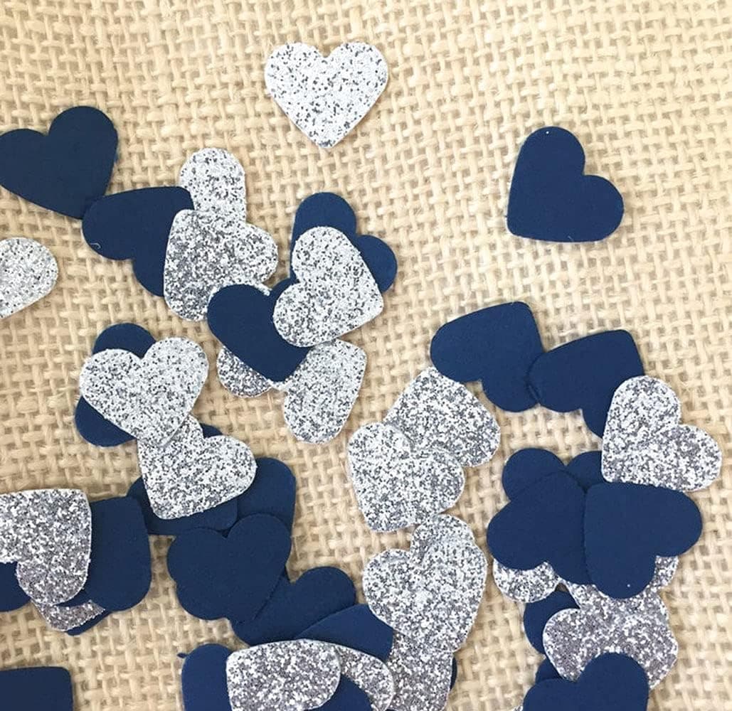WSHA 300PCS Navy and Silver Glitter Heart Confetti, Table Party Anniversary Confetti for Wedding Decor, Bridal Shower, Baby Decorations, Invitation Stuffer