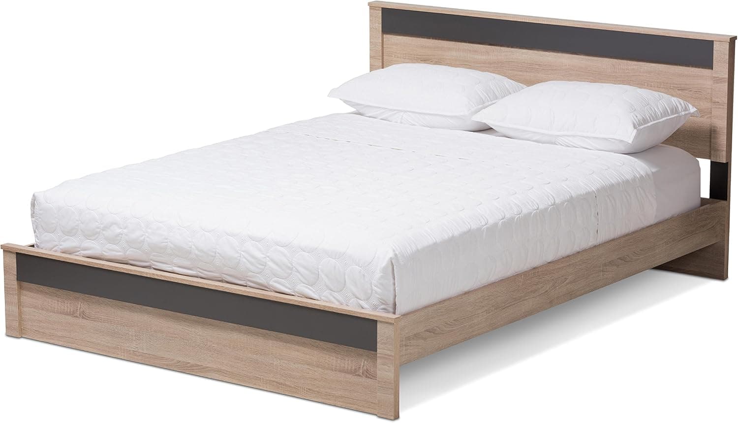 Jeanine Modern and Contemporary Two-Tone Oak and Grey Wood Platform Bed, Queen