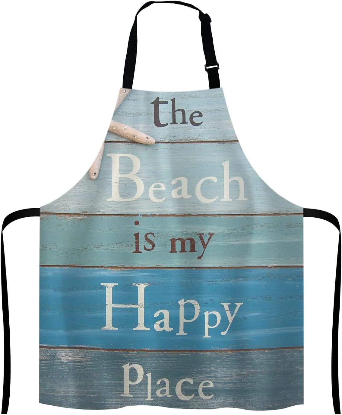 Lefolen The Beach Is My Happy Place Bib Apron with Adjustable Neck for Men Women,Suitable for Home Kitchen Cooking Waitress Chef Grill Bistro Baking Apron